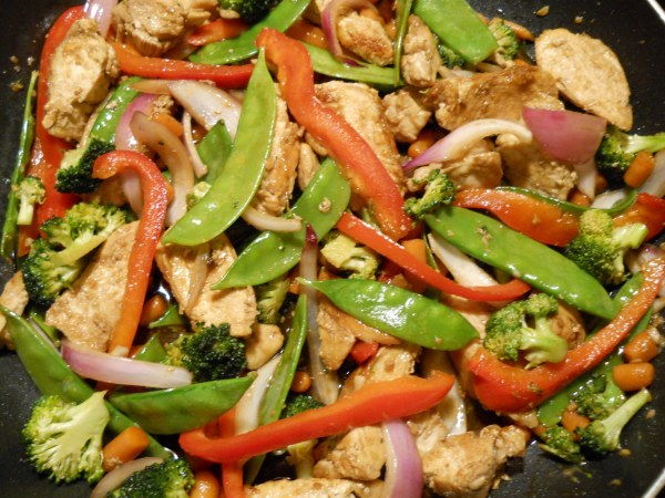 Chicken & Asian vegetables stir fried and served with steamed rice and an oriental salad.