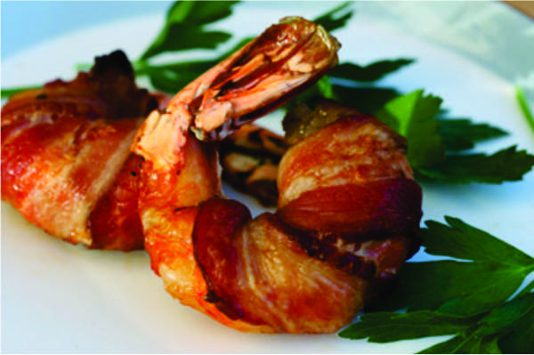 Bacon & horseradish wrapped U 16-20 shrimp, baked to perfection.